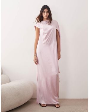 ARRANGE Cowl Neck Scarf Drape Satin Maxi Dress - Pink