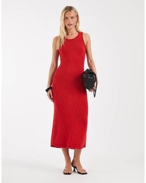 ASOS Vestido Largo Con Espalda De Nadadora De Tejido Flameado - Rojo