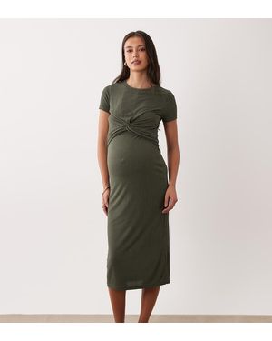Mama.licious Vestido Midi Verde De Manga Corta Con Detalle Anudado Y Diseño Para Lactancia De Mamalicious Maternity