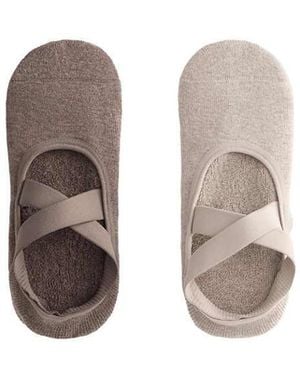 Oysho 2 Pairs Of Padded Cotton Blend Yoga And Pilates Socks With Crossover Straps - Brown