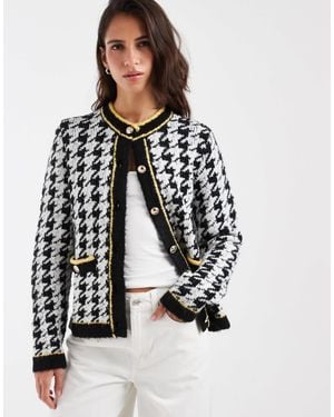 ASOS Houndstooth Cardigan With Gold-tone Buttons - White