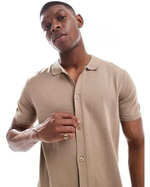 New Look Knitted Button Down Short Sleeved Shirt - Brown