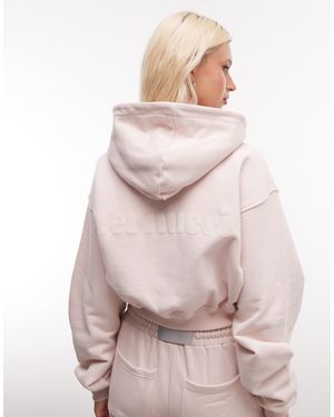 CERNUCCI 100% Cotton Cropped Zip Through Logo Hoodie - Pink