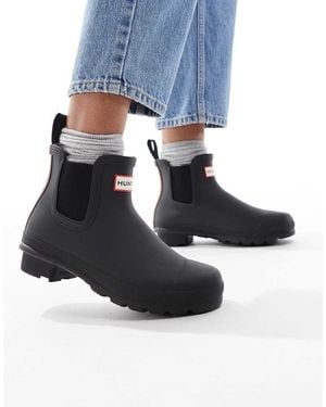 HUNTER Botas De Agua Negras De Caña Baja Con Logo Tricolor Original De -Rojo - Azul