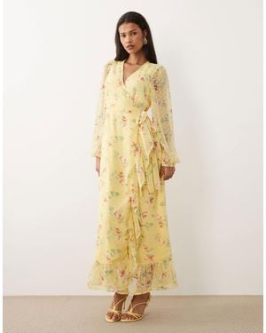 Vila Dobby Wrap Maxi Dress With Frill Detail - Metallic