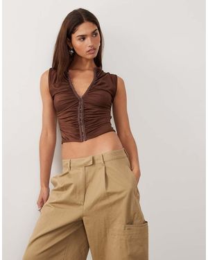 BRONZE SNAKE Alyce Ruched Short Sleeve Top - Brown