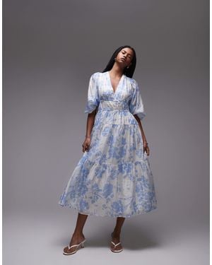 & Other Stories Midaxi Dress With Volume Sleeves And Shirred Bodice Detail - Gray