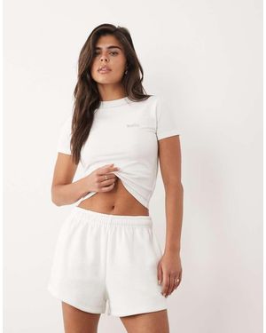 Kaiia Cotton Rich Silver Hardware Logo Sweat Shorts - White