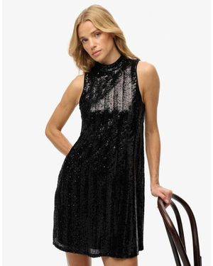 Superdry Sleeveless Sequin A Line Mini Dress - Black