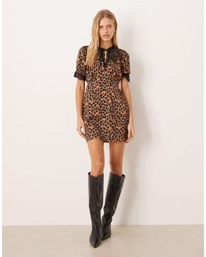 Never Fully Dressed Satin Lace Trim Mini Dress - Brown