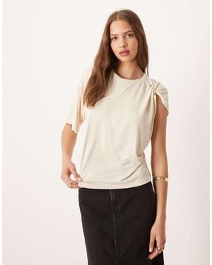 ASOS Modal Drapey Tee With Hardware Shoulder Detail Tee - White
