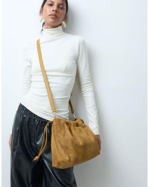 ASOS Hair On Leather Drawstring Pouch Clutch Bag With Detachable Strap - Blue