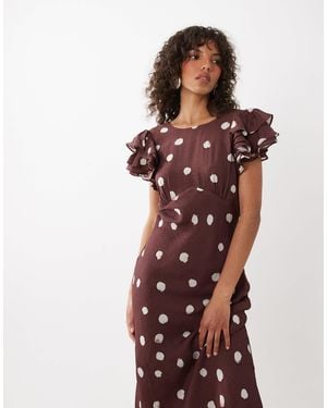 Nobody's Child Lola Reversible V Neck Flutter Sleeve Midi Dress - Red