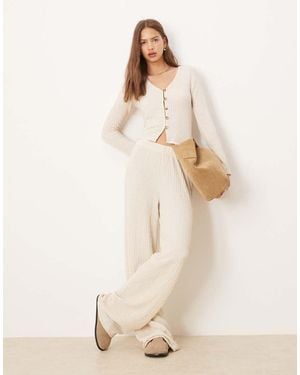 ASOS Co-ord Rib Wide Leg Trouser - Natural