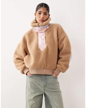 For Love & Lemons Caitlyn Borg Contrast Elbow Patch Pullover Sweater - Natural