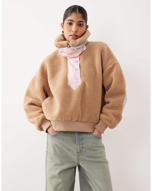 For Love & Lemons Caitlyn Borg Contrast Elbow Patch Pullover Sweater - Natural