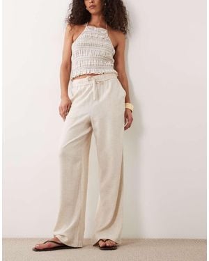 New Look Linen Mix Wide Leg Trousers - Natural