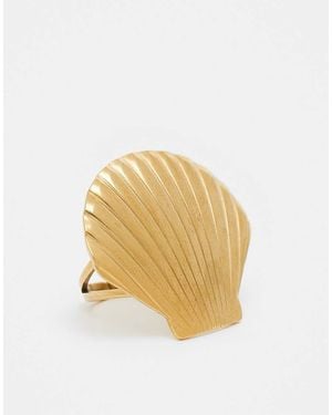 Kaiia Stainless Steel Large Shell Adjustable Ring - Metallic