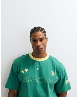 ASOS Ruimvallend Recht T-Shirt Van Zware Stof Met Grafische 'Brasil'-Print - Groen