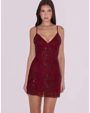 House Of Cb Catarina Wine Hand-Beaded Embellished Mini Dress - Red