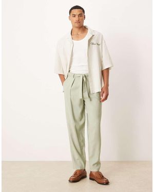 ASOS Oversized Tapered Smart Trousers With Belt Detail - Natural