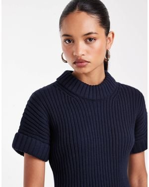 ASOS Stuffed Neck Sleeveless Knit Side Slit Tank - Blue