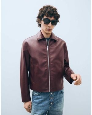 Bershka Boxy Faux Leather Jacket - Brown