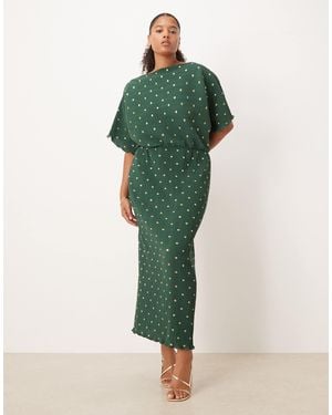 Never Fully Dressed Tilly Metallic Plisse Off Shoulder Maxi Dress - Green