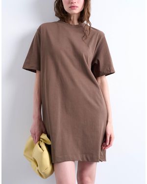 TOPSHOP Oversized Premium Short Sleeve T-shirt Dress - Brown