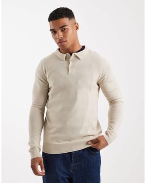 Brave Soul Knitted Polo Shirt - Natural