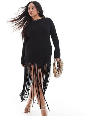 Renee Studio Plus X Michelle Nayla Exclusive Ribbed Fringe Tassel Hem Knitted Mini Dress - Black