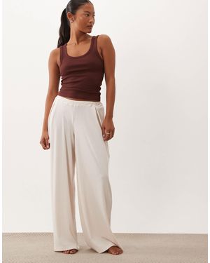 ASOS Asos Design Petite Lounge Mix & Match Ribbed Wide Leg Pajama Bottoms - Natural
