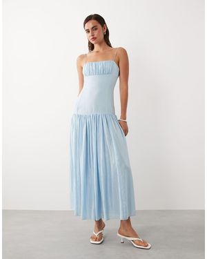 Mango Ruched Strappy Maxi Dress - Blue