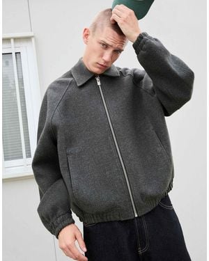 Bershka – truckerjacke aus wolle-synthetikmix - Grau