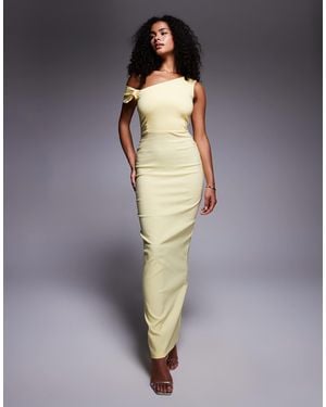 Vesper Bengaline One Shoulder Knot Detail Maxi Bodycon Dress - Blue