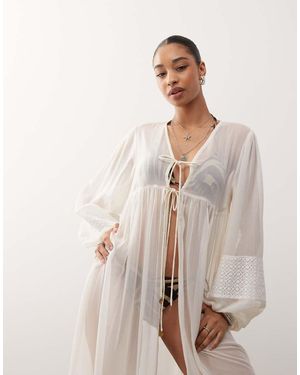 Reclaimed (vintage) Prenda De Playa Blanca Tipo Kimono Con Paneles De Encaje Y Croché De - Neutro