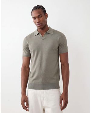 SELECTED Knit Split Neck Polo - Gray