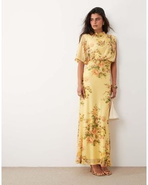 ASOS High Neck Floral Drape Maxi Dress - Metallic