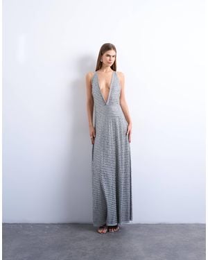 TOPSHOP Premium Embellished Low Cut Maxi Dress With Open Back - White