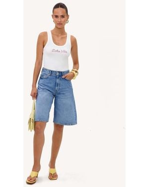 Loavies Golden Glow Tank Top With Beaded Text - Blue
