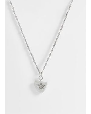 ASOS Engraved Star Shield Pendant Necklace - White