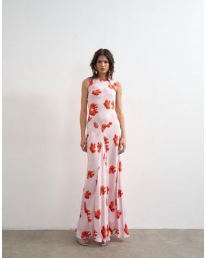 TOPSHOP Satin Racer Neck Midi Dress - White