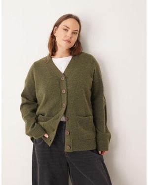 ASOS Asos Design Curve Pocketed Front Boyfriend Cardigan - Green