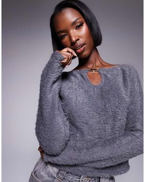 ASOS Fluffy Off Shoulder Top With Silver Trim - Grey
