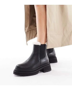 London Rebel Emma Teddy Lined Chunky Chelsea Boots - White