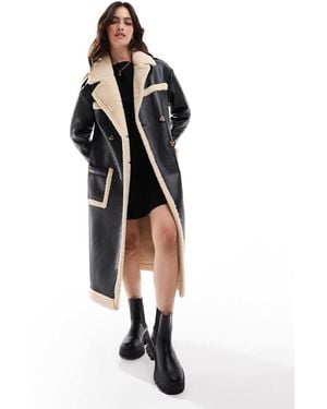 Wednesday's Girl Faux Shearling Oversized Aviator Longline Coat - Black