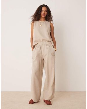Vila Crinkle Wide Leg Trouser Co-ord - Natural