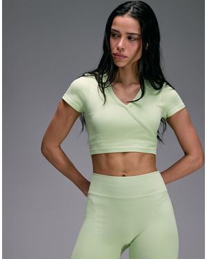 4505 Seamless Baby Rib Wrap Front Short Sleeve Top - Green