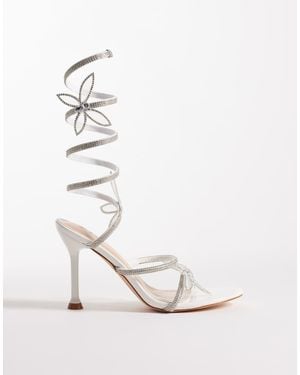 SEQWL Liquorice Embelished Wrap Around Heeled Sandal - White