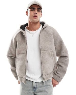 Jack & Jones Hooded Faux Wool Bomber Jacket - Grey